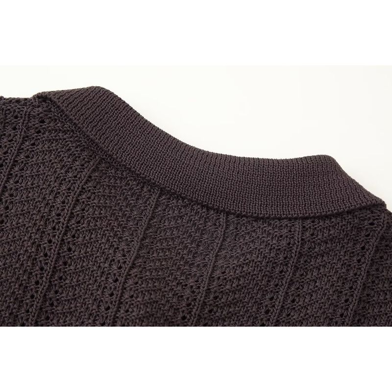 Kaslead New Women Clothes Western Style Texture Knitted Slim Fit Straight Lapel Short Sleeve Shirts Trousers