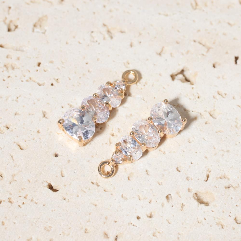 Golden Plated Graduated Clear Zircon Charms, Jewelry Making Supplies