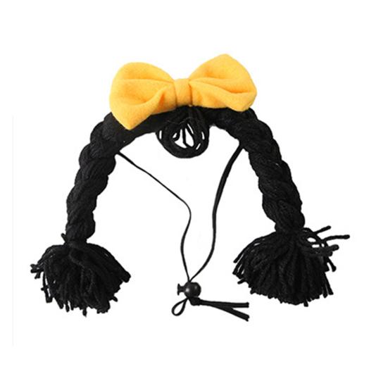 

Пряжа Перука Капелюх Кішка Косички Перука для Домашніх Тварин з Милим Бантом Гнучка Перука Кішка з Регульованим Еластичним Шнуром для Кішок та Маленьких Собак Реквізит для Фотосесії Святковий Костюм чорний