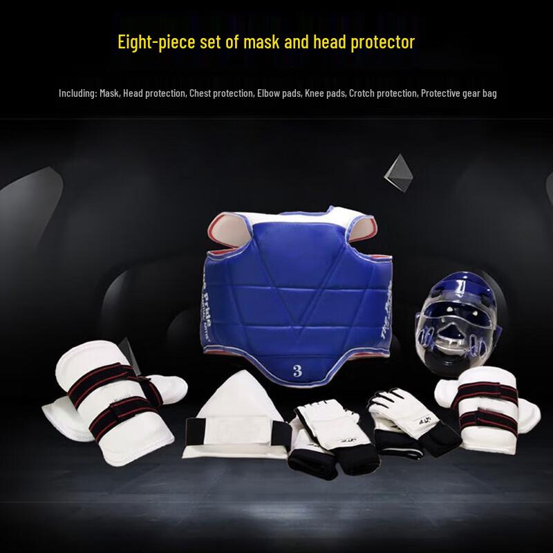 Longchan Taekwondo Blue Mat-Pattern Head Protector Set