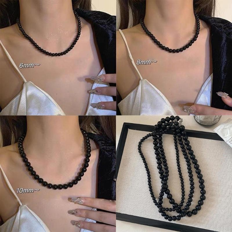 Bohemia Imitation Pearl Choker Necklace Long Black Pearls Necklace for Women