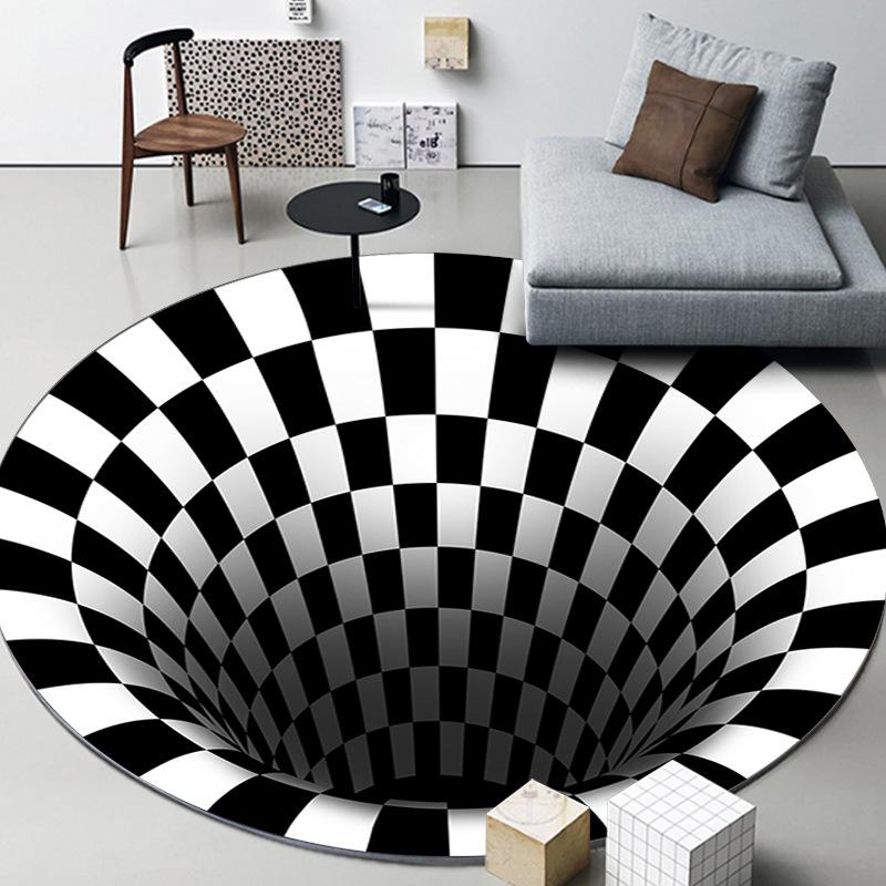 3D Vortex Optical Illusion Rugs Trap Area Carpet Anti-Slip Round Mats Large Carpets for Living Room Sofa Swirl Washable Carpet