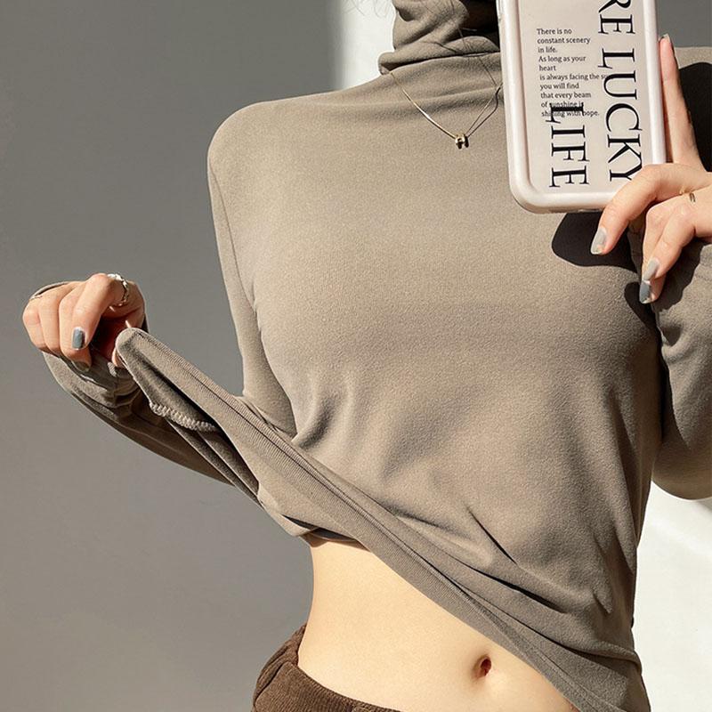 Rolák Jednobarevné Spodní topy Žena Podzim Zima Slim Jednoduché Trička s dlouhým rukávem Ženy Běžné Trička Dámské