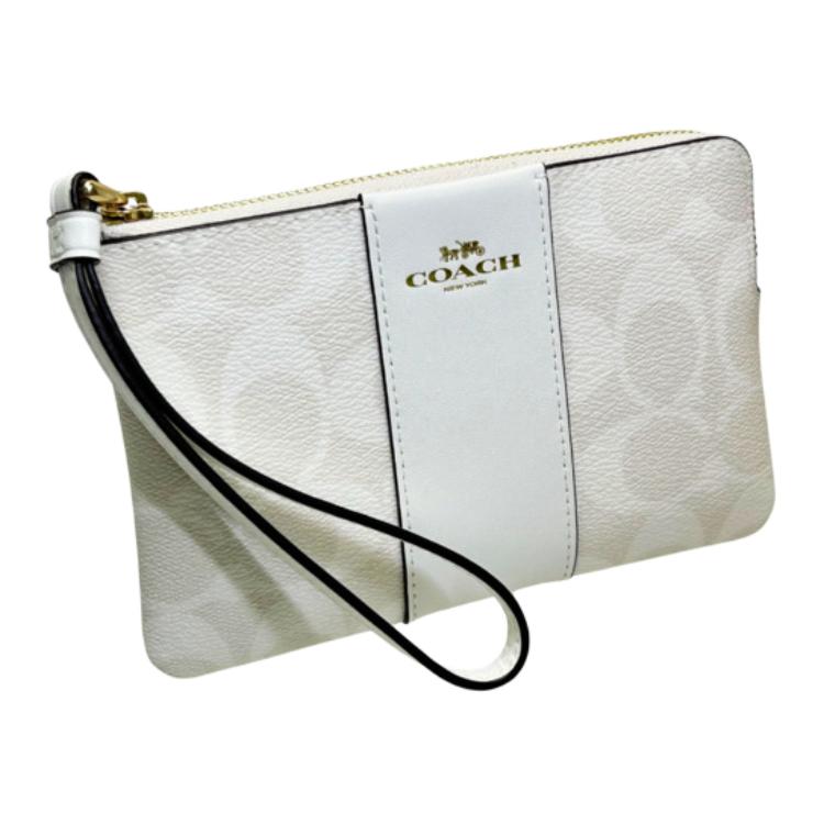 Coach Wristlet Corner Zip 16 Logo Zipper Closure Coated Canvas Recycled Leather Clutch Mini Women Clutch Gold Chalk Glacier-White CS602-IMRFF