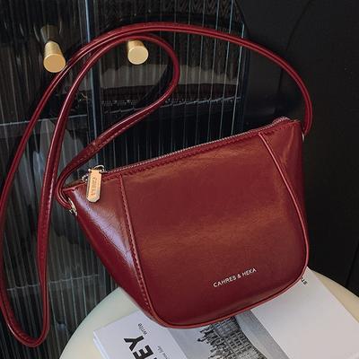 Women's Crossbody Bag Versatile Shoulder Bags for Commuting Simple PU Leather Red Bucket Bags New Fashion