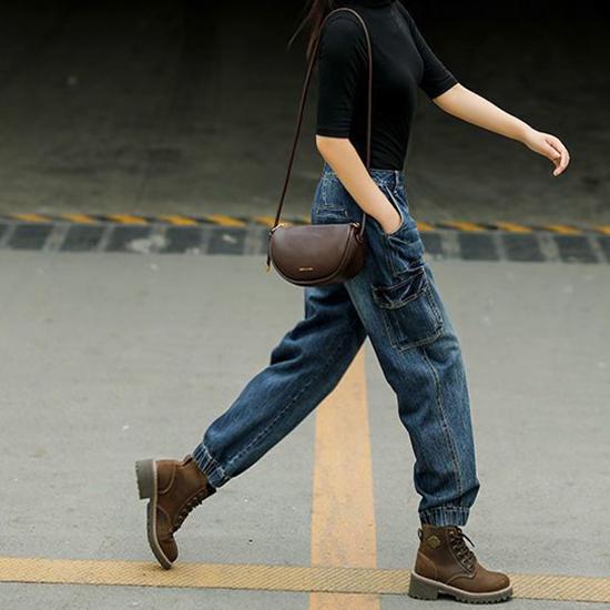 Spring and Autumn High Waist Work Clothes Jeans Women's Loose Pants Elastic Waist Straight Tube High Waist Slimming Pants