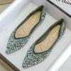 Fashion Luxury Pearl Rivets Flat Shoes Woman Crystal Beading Ballet Flats Bling Bling Ladies Party Shoes Green Loafers Big Size 43
