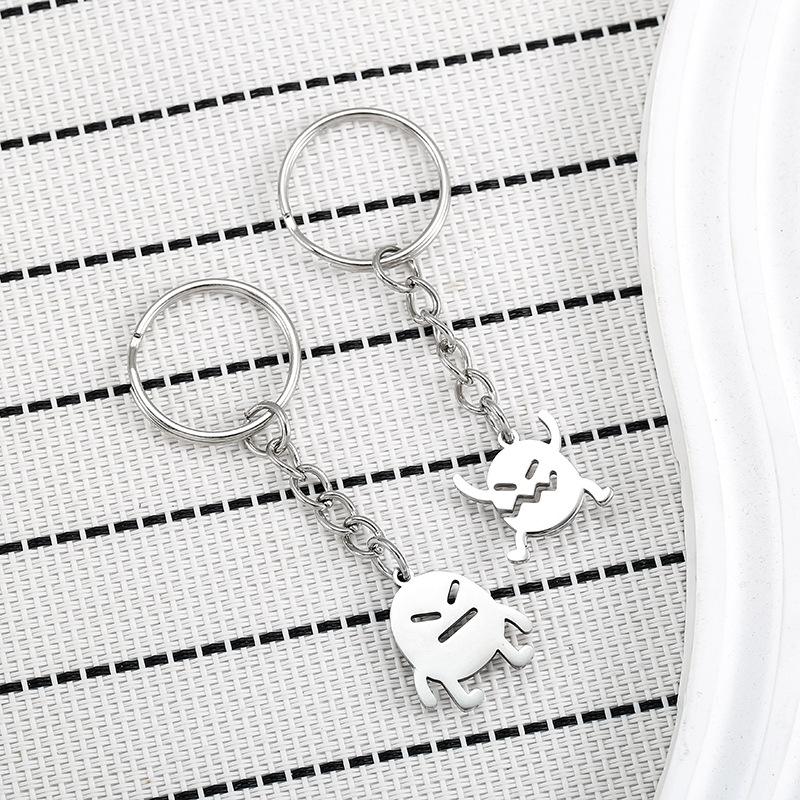 Cartoon Character Stainless Steel Keychain Cute Couple Style Fashion Backpack Pendant Practical Daily Key Accessory