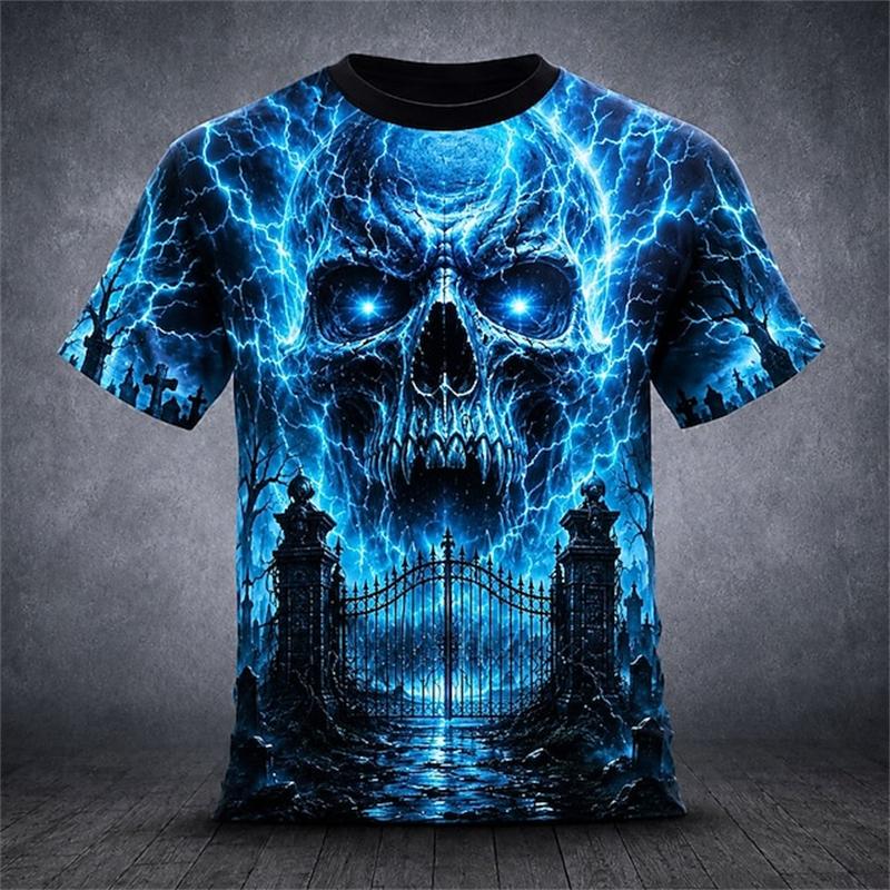 Halloween Men's Pumpkin Skull T-Shirt Short-Sleeve T-Shirt 3D-Printed Crew Neck Horror-Themed Men's Top Club Party Frenzy