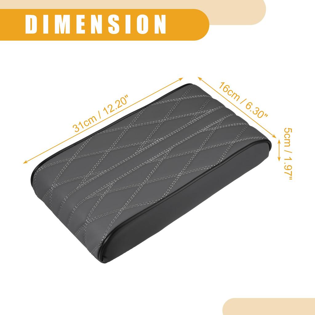 Partuto 31x16x5cm Universal Car Armrest Box Pad Car Armrest Booster Pad Waterproof Faux Leather Gray 1pc 12.20"x6.30"x1.97" - -