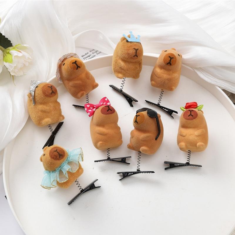 10PCS 3D Capybara Spring Hair Clip Kawaii Animal Hairpin Cartoon Cute Plush Hairpin Duckbill Clips Bangs Clips Hair Accessories