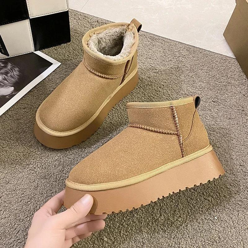 New Winter Women Short Plush Warm Snow Boots Casual Shoes Suede Fur Chelsea Ankle Boots Flats Platform Ladies Shoes Botas