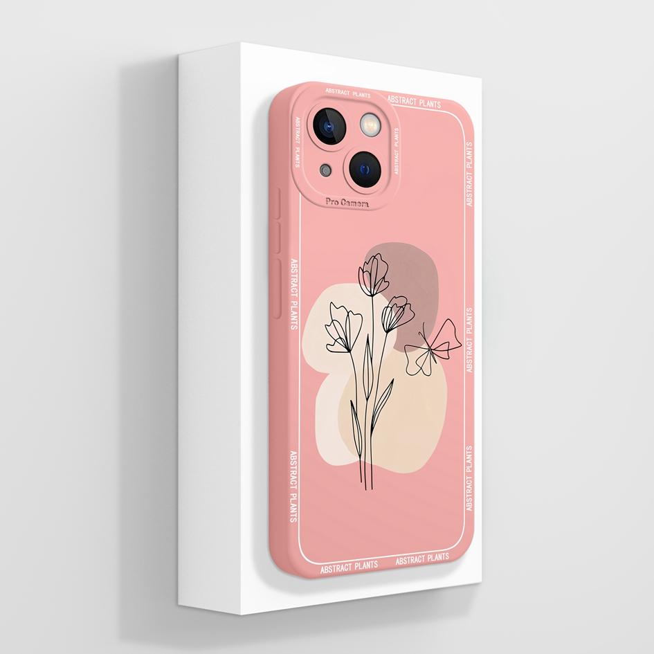 Smartphone Case For iPhone 13 14 15 16e Pro Max Mini Plus Lazy Kitten Pretty Flowers Pattern Liquid Silicone Shockproof Advanced Shell For iPhone Capa
