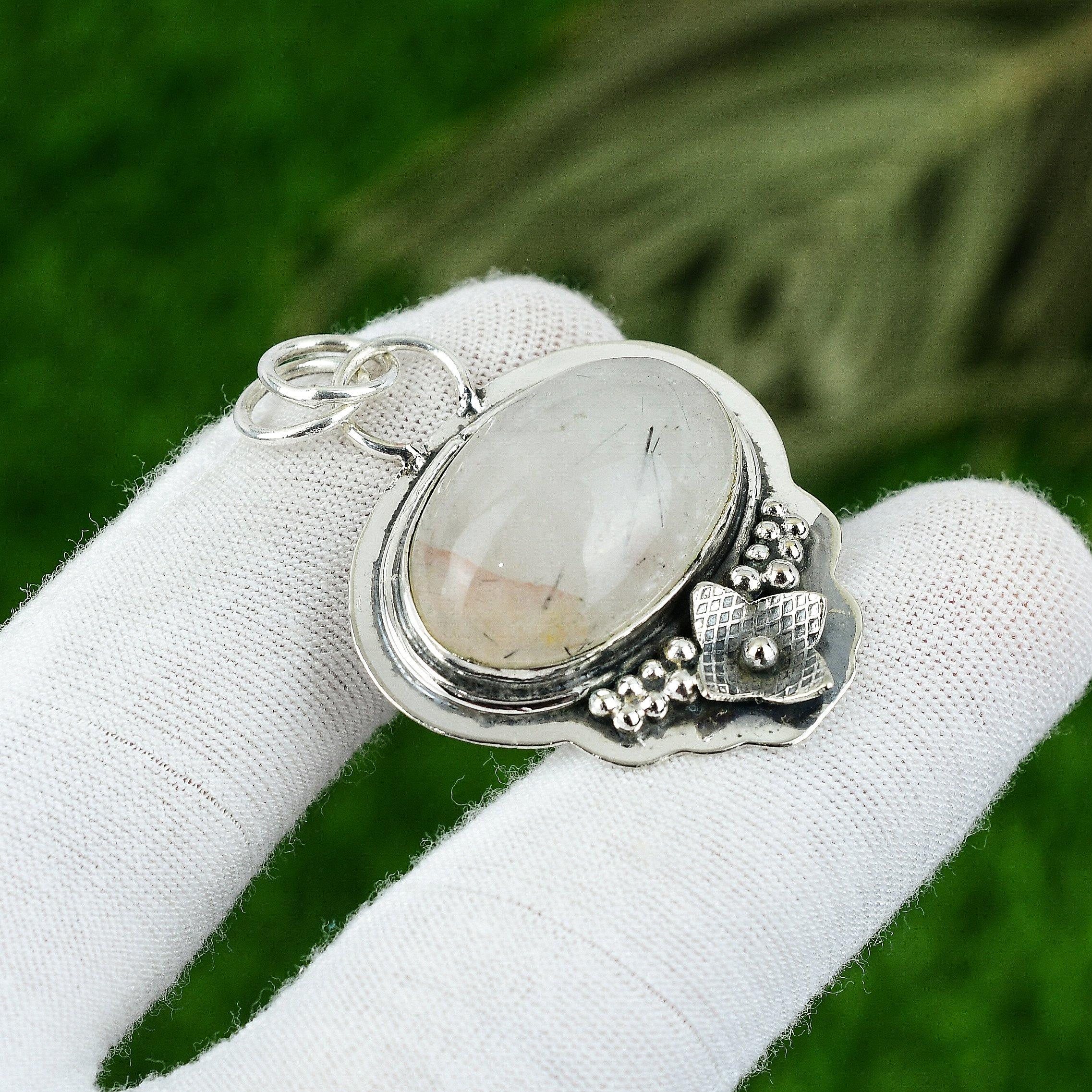 

Gift For Her 925 Sterling Silver Natural Black Rutile Gemstone Jewelry Pendant