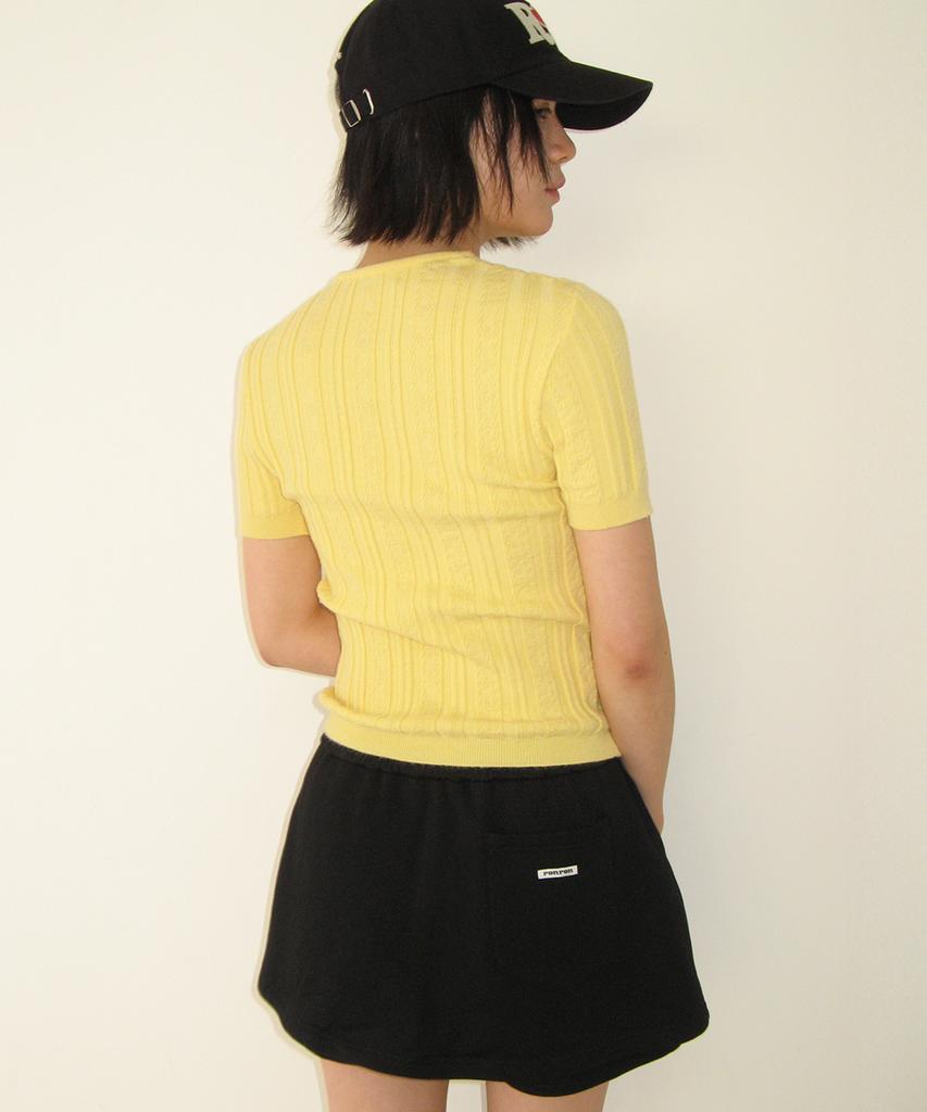 RONRON Button Point Slim Short Sleeve Knit Yellow