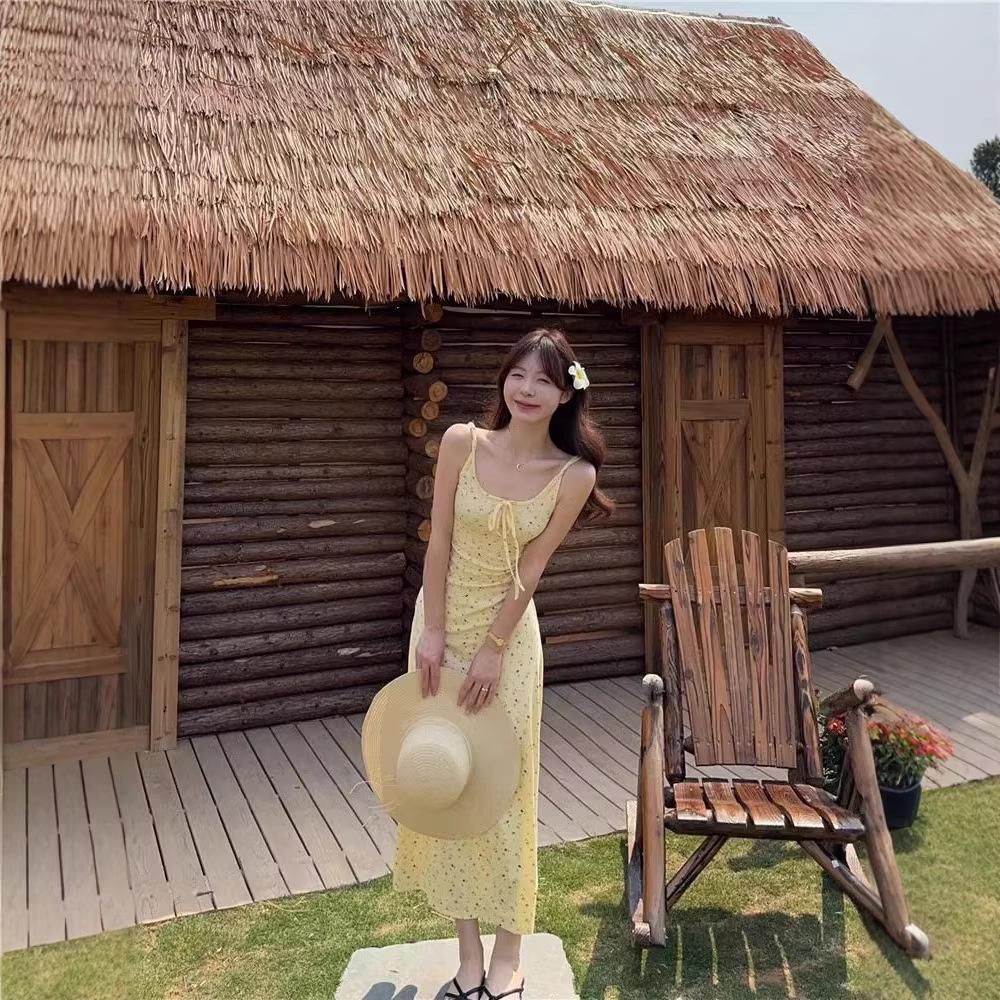 Petite Women's French Floral Lace-up A-line Maxi Dress: Spring 2026 Collection