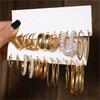 6 Pairs Earrings Golden Geometric Square Grace Ear Hoops Jewelry Sets Imitation Pearl