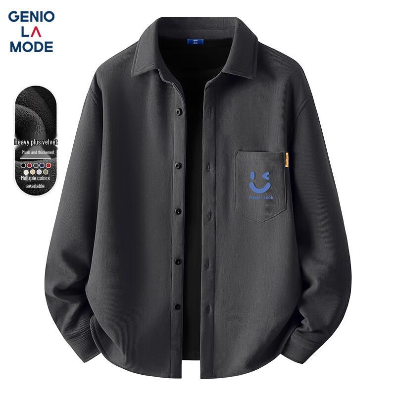GENIOLAMODE Мужская теплая вельветовая повседневная рубашка с длинным рукавом XL