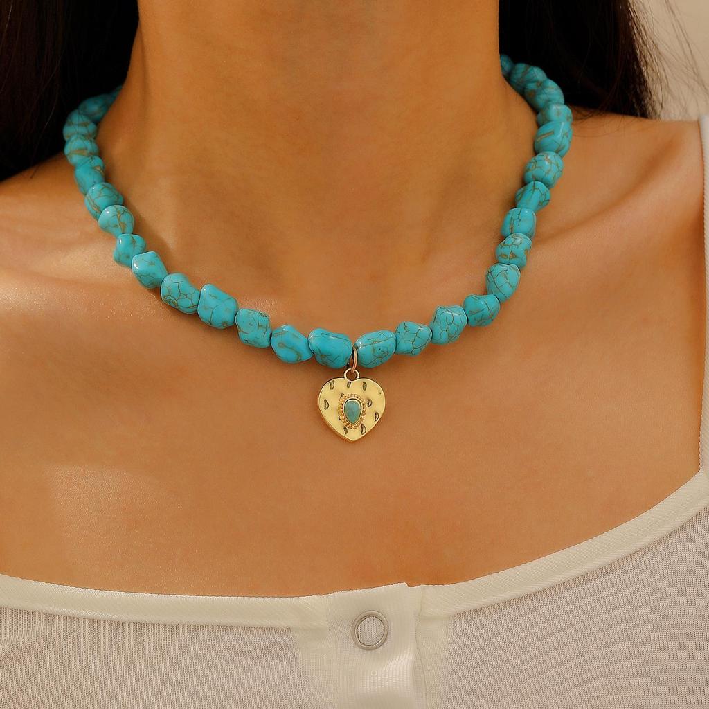 Bohemian Turquoise Demon Eye Choker Necklace with Irregular Beads for Women