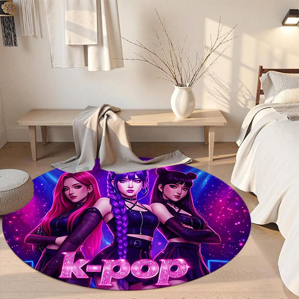 Kpop Round Office Rug Design for Outdoor Decorate Room Game Room Balcony Antislip Round Carpet Anime Office Decor Best for Christmas