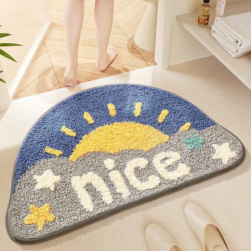 Cartoon Semi-Circular Bath Mats | Thickened Plush Non-Slip Bathroom Rug | Quick-Dry Super Absorbent Foot Mat for Bathroom Decor