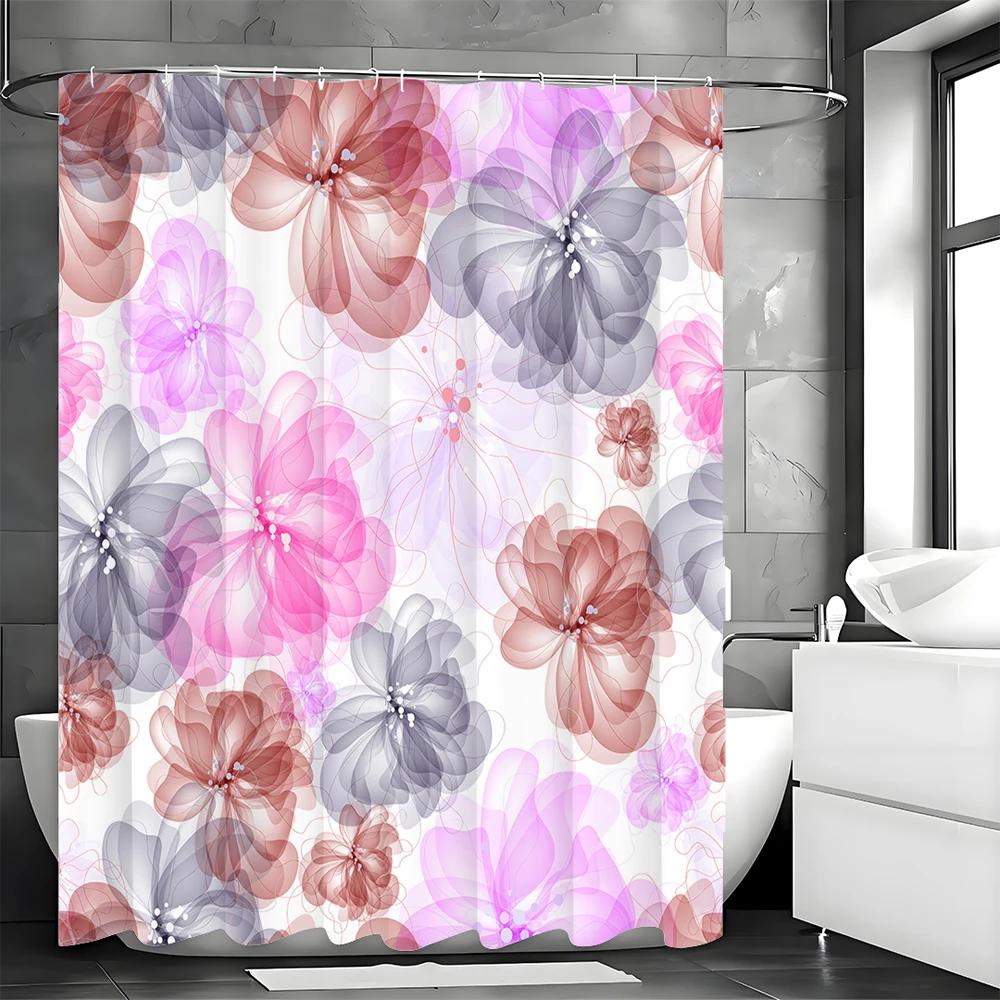 

Swoosh Pink Purple Floral Shower Curtain, Bathroom Decorative Shower Curtain, Waterproof Shower Curtain With Hooks W60H190(CM)-1 Pcs
