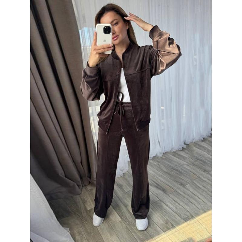 Womens Soft Fleece Lounge Set: Zip-Up Hoodie Top Drawstring Wide-Leg Pants Solid Color All-Season Comfort Wear