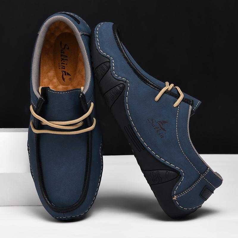 Men’s White Driving Shoes Handmade Moccasins Casual Retro Men’s Outdoor Wide Shoes Plus Size Anti Slip Boat Shoes
