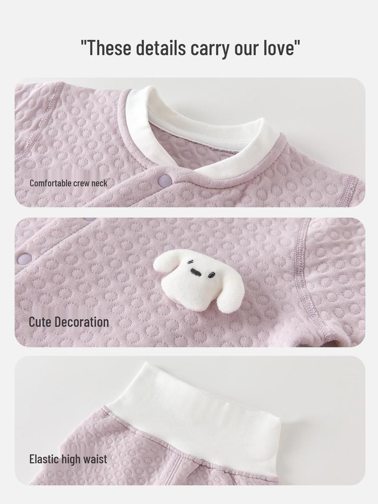 Infant Quilted Winter Set: Baby Warm Underwear with Split Clothes, Autumn Pants & Shirts