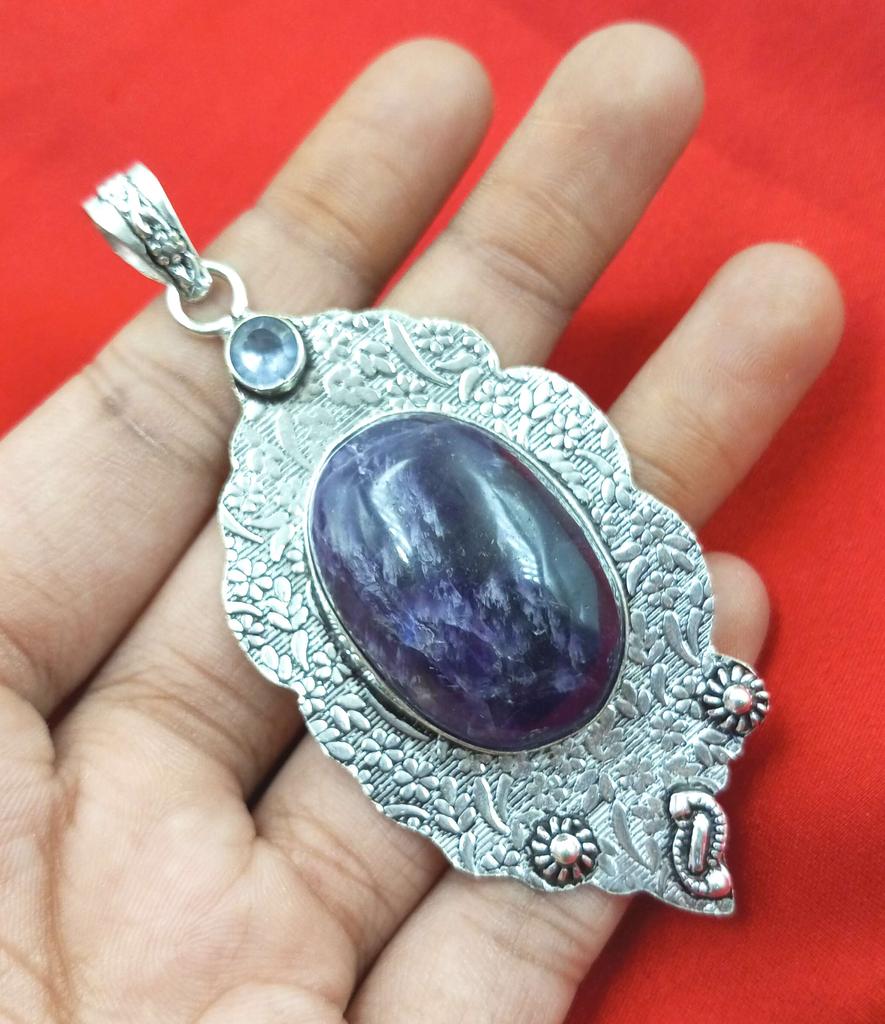 Amethyst Gemstone 925 Sterling Silver Plated Women's Gifted Pendant UUOL-P38