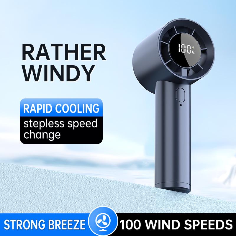 Handheld Mini Fan with 100 Gears, Digital Display, USB Charging & Phone Holder