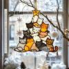 Cat Solar Catcher Christmas Tree Shaped Window Decoration Cute Animal Themed Party Decorations Festive Supplies, Four Seasons Decoration