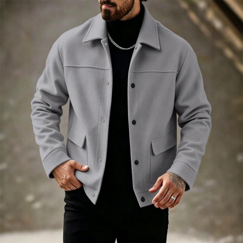 Men S Casual Double Pocket Wool Blend Jacket Long Sleeve