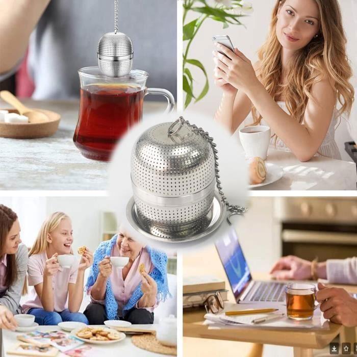 Boule à thé - Infuseur à chaîne - Inox 304 - Plateau d'égouttement - 5,5 x 4,5 cm