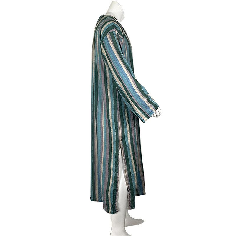 Men Traditional Robe Style Loose Striped Long Sleeve Muslim Abaya Thobe Retro Chinese Taoist Gown, Oversized Soft Casual Ethnic Daily Streetwear Men