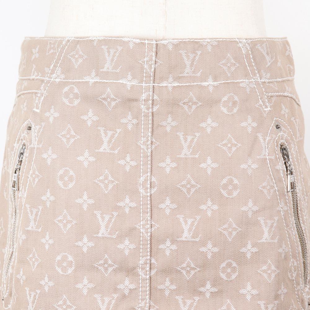 LOUIS VUITTON Monogram denim skirt tight Brown cotton/polyester Women Used