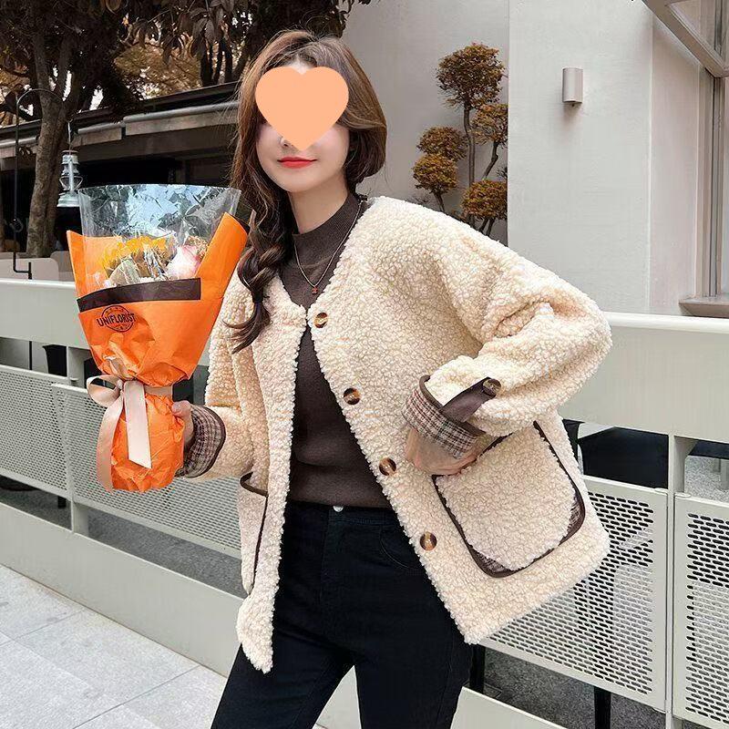 Winter 2025 Women's Korean-Style Casual Lamb Wool Short Coat with Little Fragrance Touch