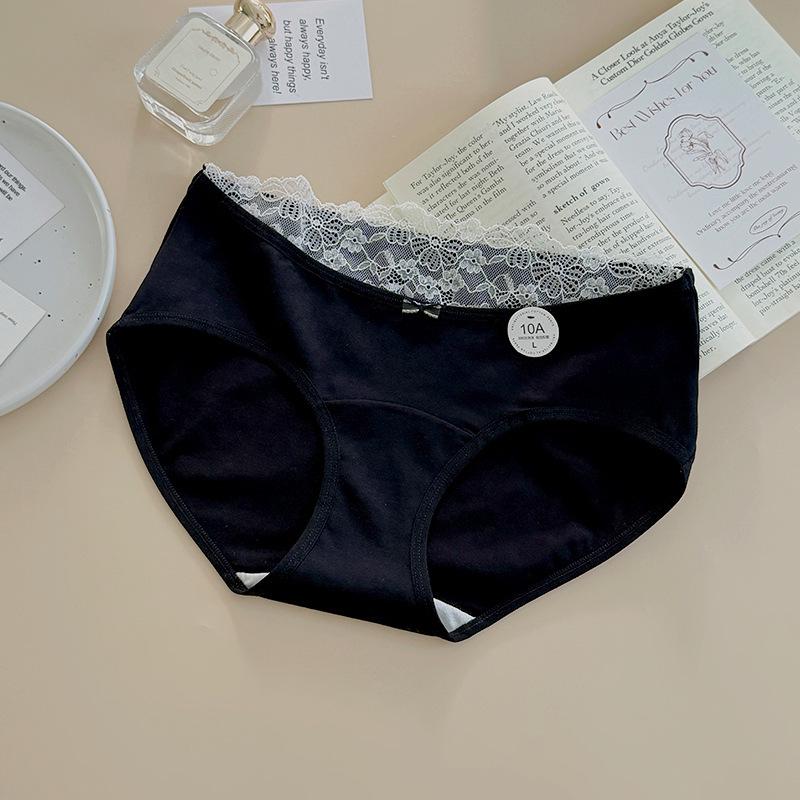 Antibacterial Seamless Cotton Lace Trim Women s Hip-Hugging Panties Large серый/чёрный