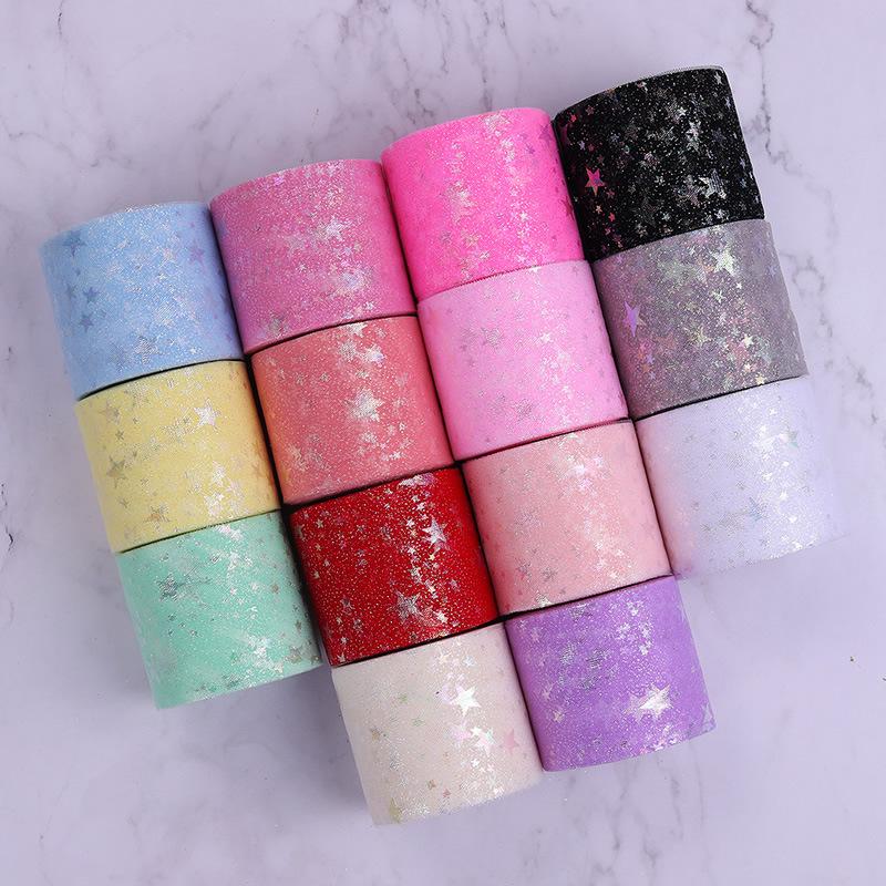 6cm*25Yards Rainbow Love Heart Tulle Ribbon for Crafts Gift Diy Package Wrap Decorative Ribbons Love Stars Lace Christmas Decor
