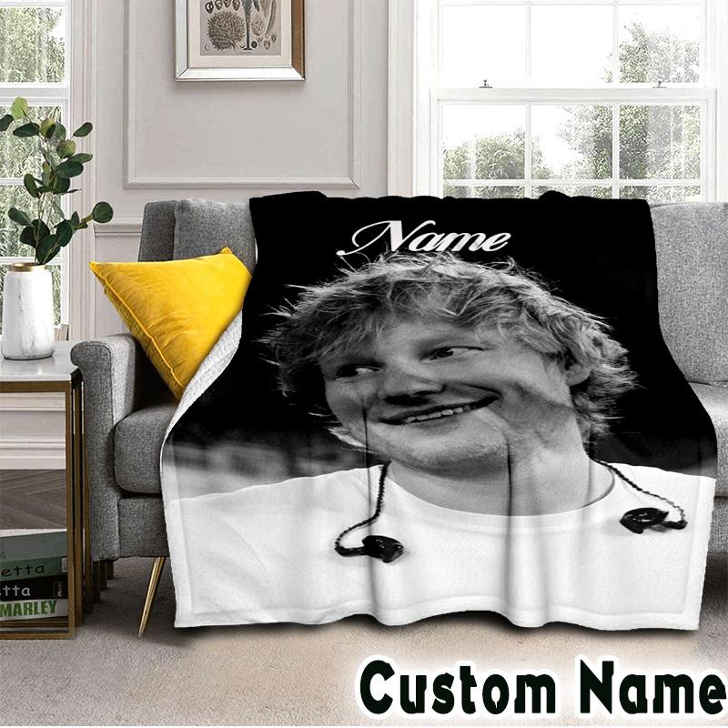 Custom Name Ed Sheeran music Throws Blanket Flannel Blankets for Couch Bed Gifts for Men Women Picnic blanket Christmas fan gifts