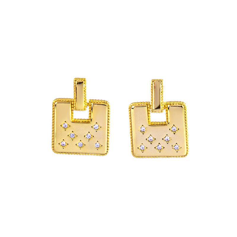 Banyan Tree S925 Silver Korean Diamond Star Square Geometric Earrings - Light Luxury Retro Style