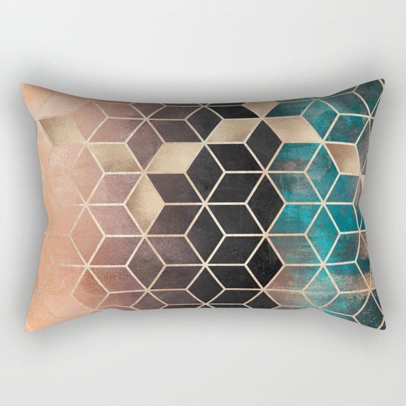 Soft And Comfortable Peach Skin Rectangle Pillow Case With Chic Geometric Marble Print For Home Styling