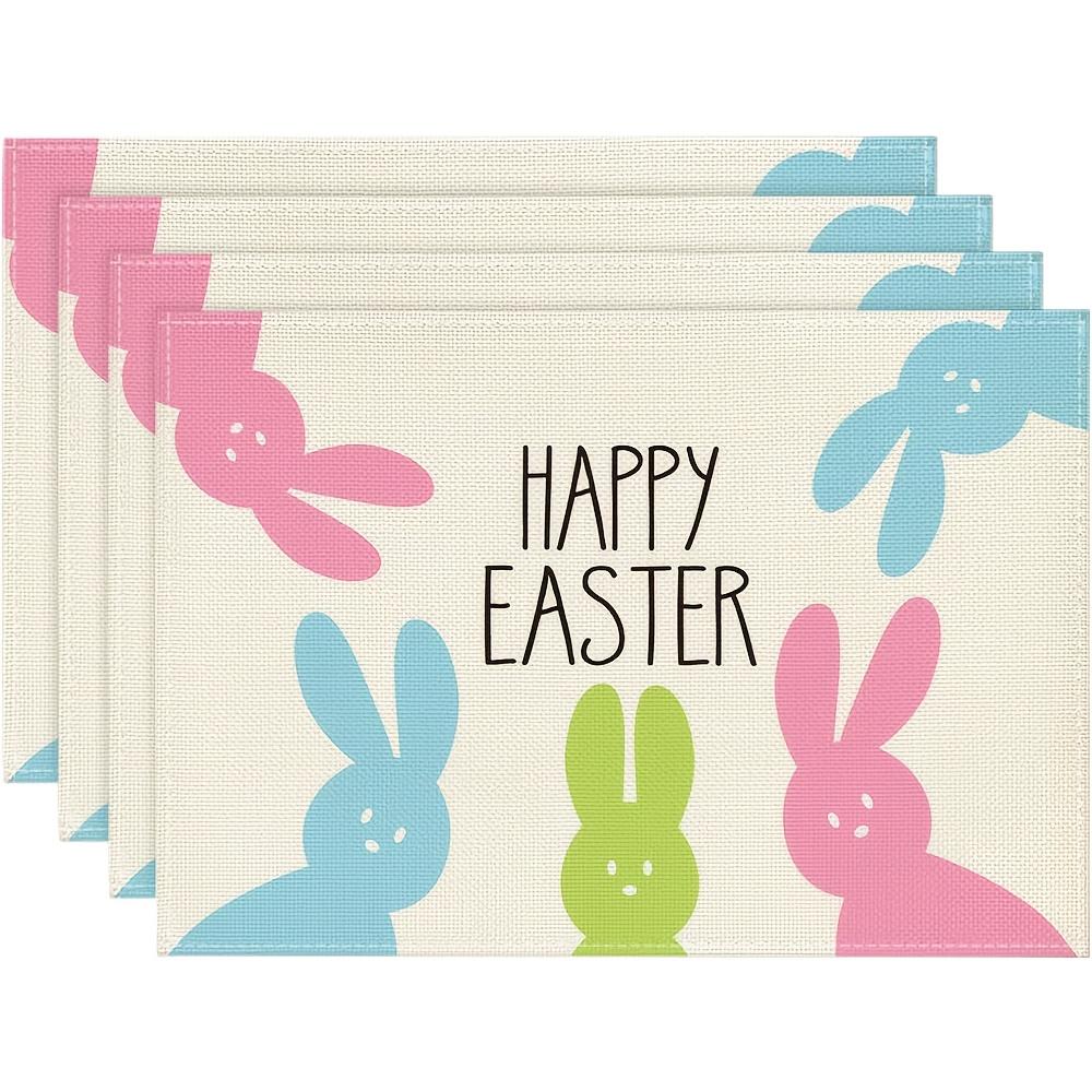 

4-Pack Easter Bunny Placemats, 12x18 Inch, Polyester Woven Table Mats, Hand Wash Only, Rectangular Spring Holiday Dining Decor 30x45cm-4PC