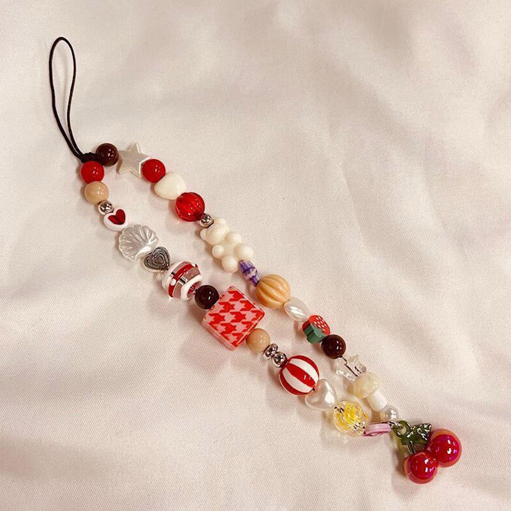 Heart Charm Keyring with Cherry Bear Cherry Bear Beaded Phone Keyring Keychain Pendant Hangings Decoration for Purse