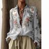 Women's Shirt Collar Long Sleeve Loose Floral Embroidery Blouse Solid Single Button Vintage Casual Top