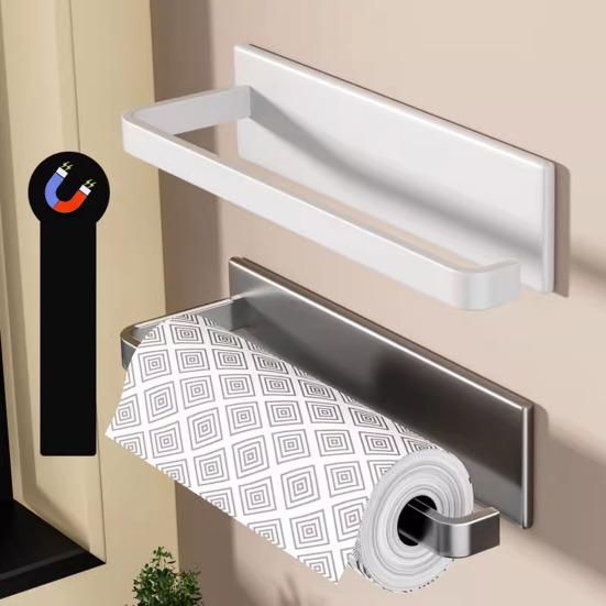 Magnetický držák papírových utěrek na ledničku Bez vrtání Držák na papírové kapesníky Samolepicí nástěnný držák na papírové kapesníky Prostorově úsporný kuchyňský organizér do skříněk, obytných vozů