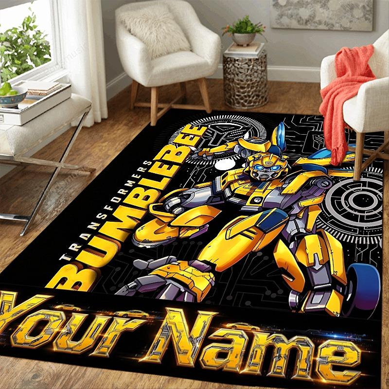 Custom 1Pc Bumblebee Robot Flannel Personalized Rug Non Slip Floor Mat Soft Carpet for Living Bedroom Office Home Decor Gift