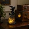 Indoor Halloween Ornament Gifts Witch Holding Lantern Light, with Spider Web Pattern Decor, Luminous Resin Lanterns Gothic Style Glowing Sculpture,