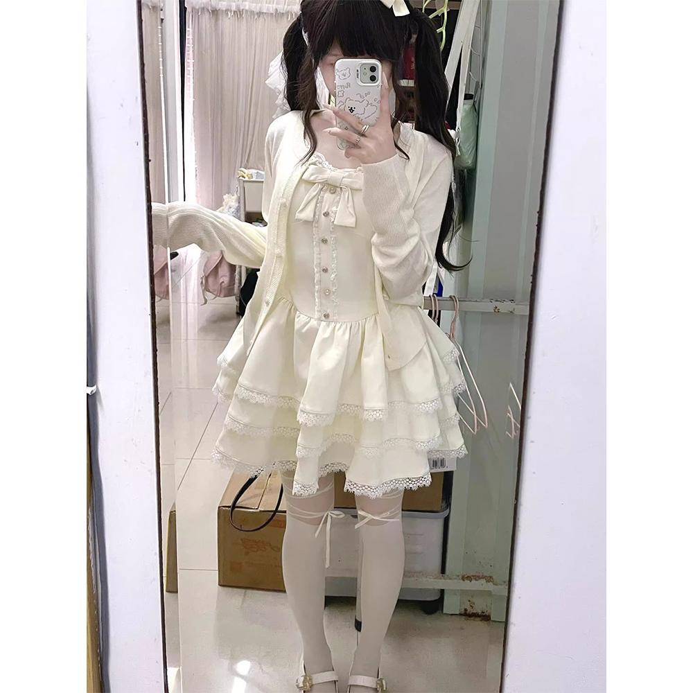 

Французский милый, красивый и уникальный, супер привлекательный кардиган-жакет, пушистое платье-торт, комплект из двух предметов, на маленькую весну и осень XL- (recommended 110-60kg)