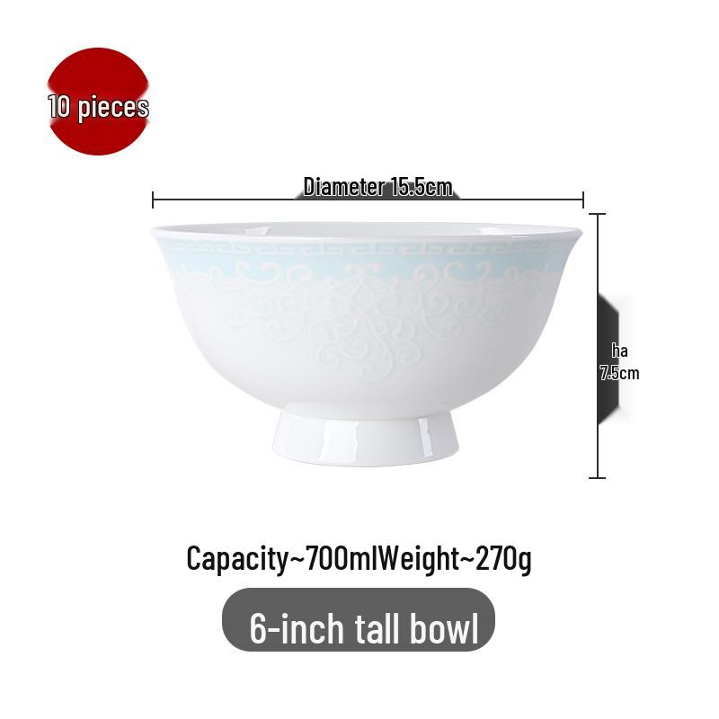 Qiao Yan Bone China High-Footed Bowl - Anti-Scald Ceramic Rice, Noodle, Porridge, and Soup Bowl with Underglaze Color.